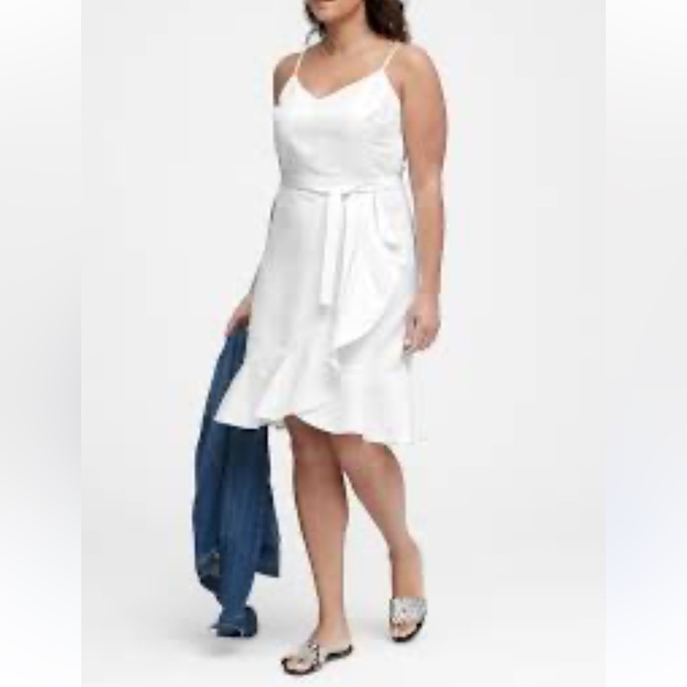 Banana Republic Linen Blend Bridal White Wrap Mini Dress 4 - Picture 3 of 7
